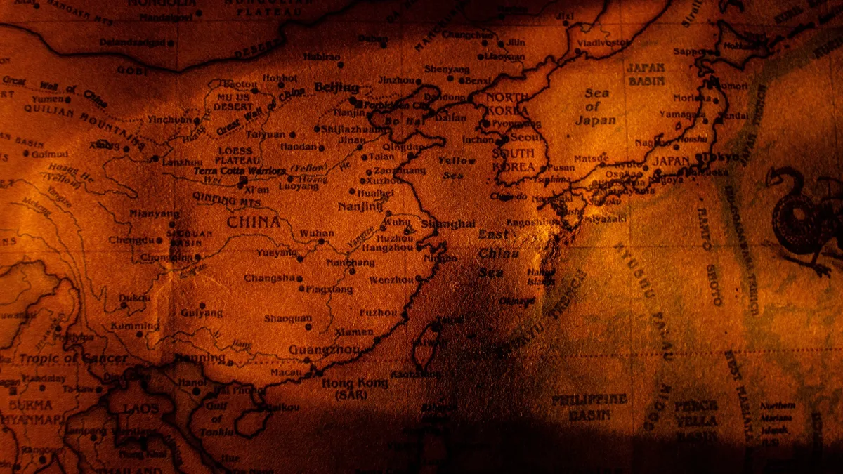 A map of Asia, with the countries of China, Japan, and Korea prominently displayed.